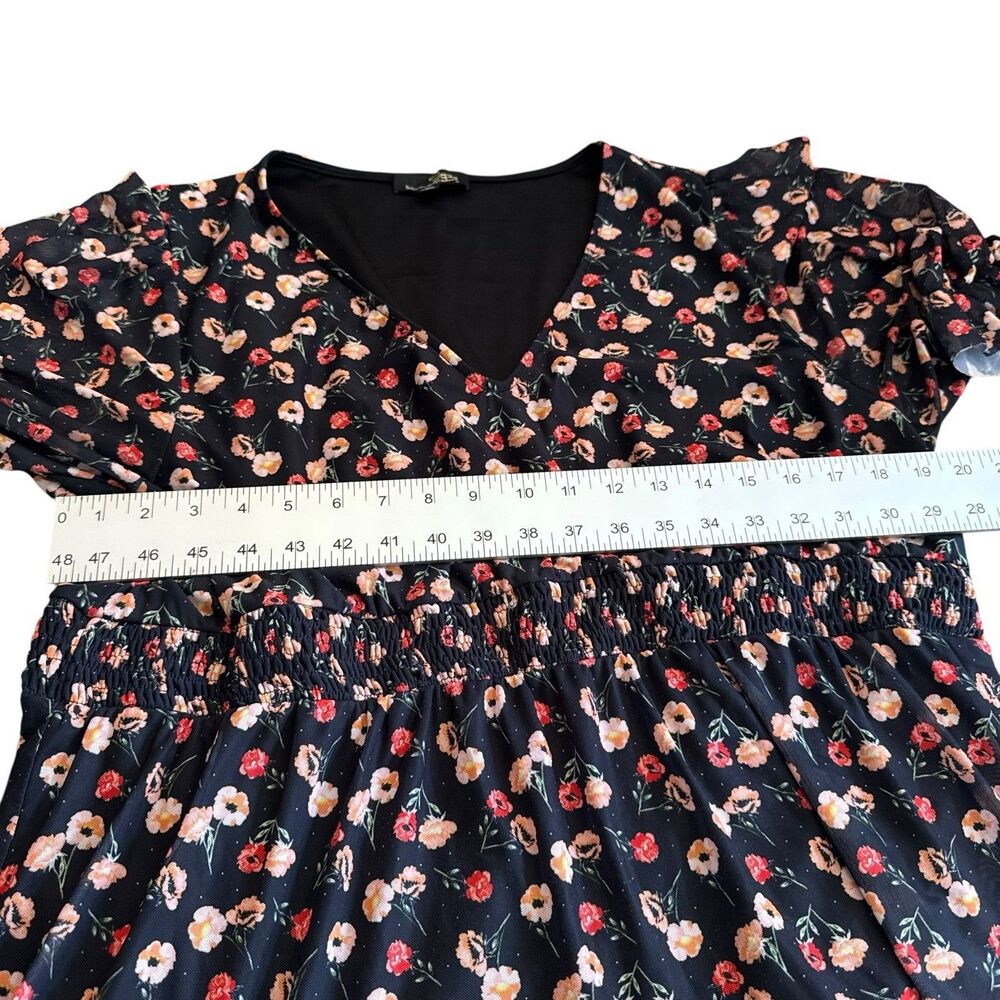 Suzanne Betro Midi Dress 2XL Black Floral Flowers‎ 3/4 Balloon Sleeve Plus - Picture 6 of 8